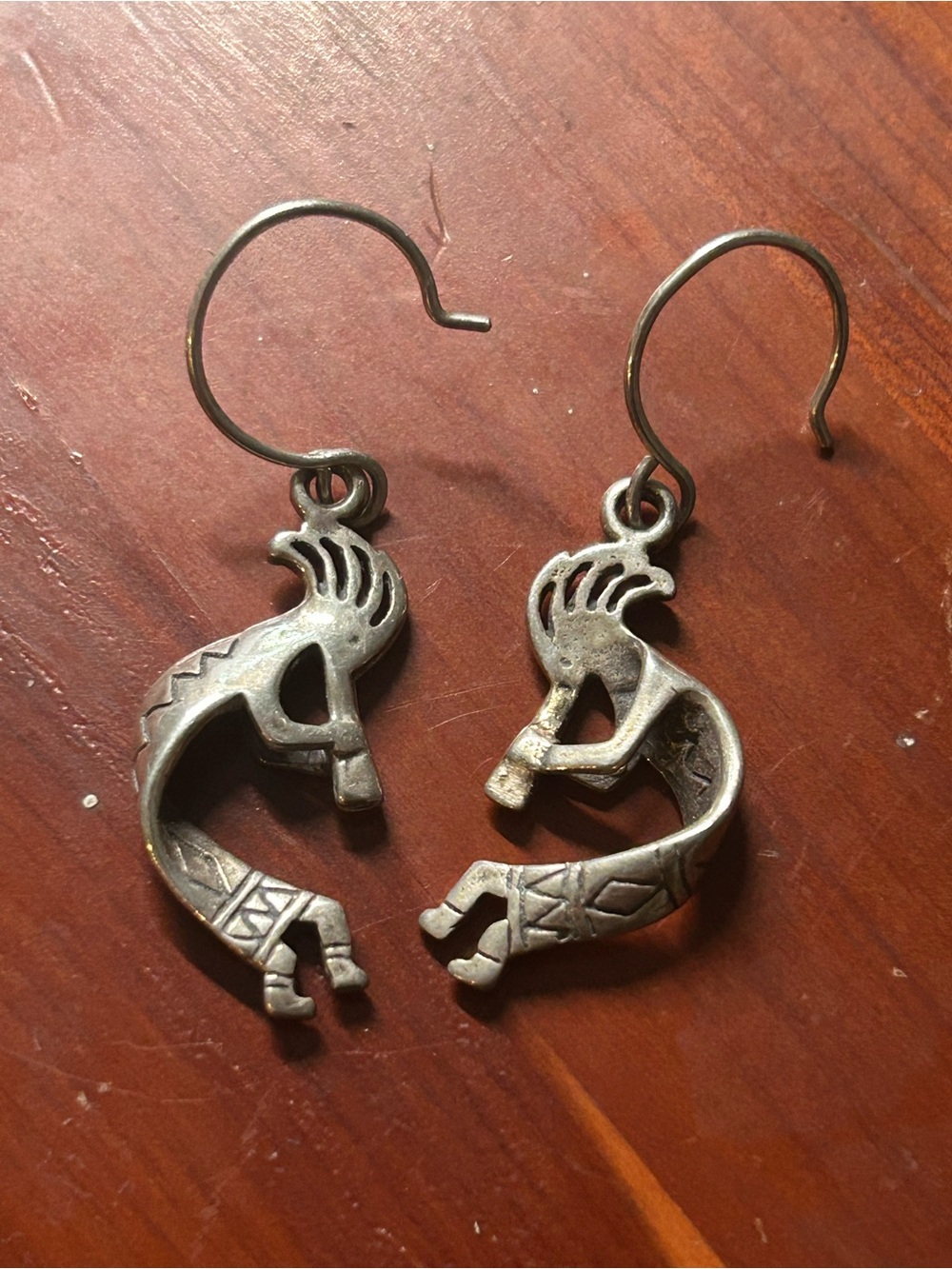 Native Silver-Tone Kokopelli Dangle Earrings